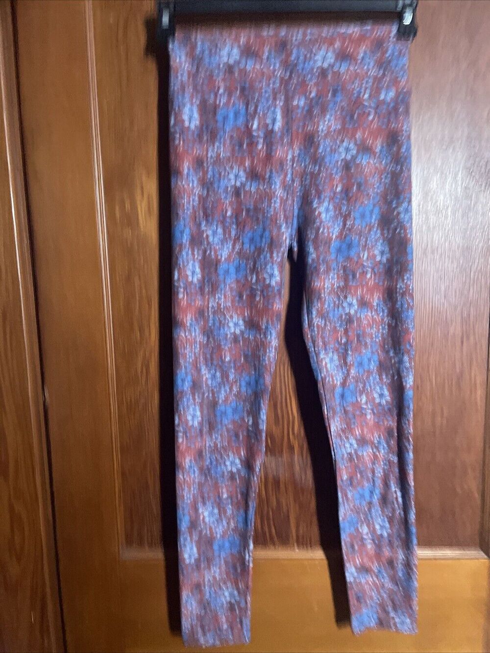 LuLaRoe OS Leggings Flowers Blue Brick Red One Size Floral